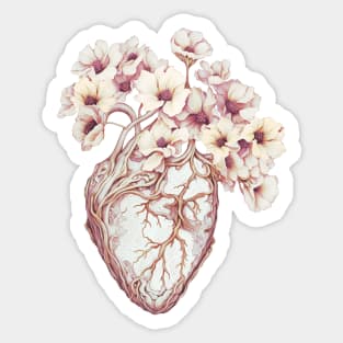 White Anemones for flowery Heart, Human Anatomy botanical Sticker